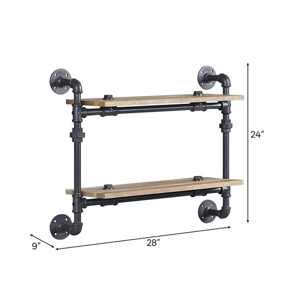 Acme Wall Rack with 2 Wooden Shelves in Oak and Sandy Black - ER-0291-2
