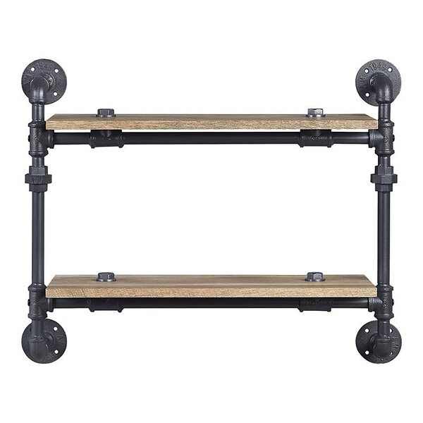 Acme Wall Rack with 2 Wooden Shelves in Oak and Sandy Black - ER-0291-2
