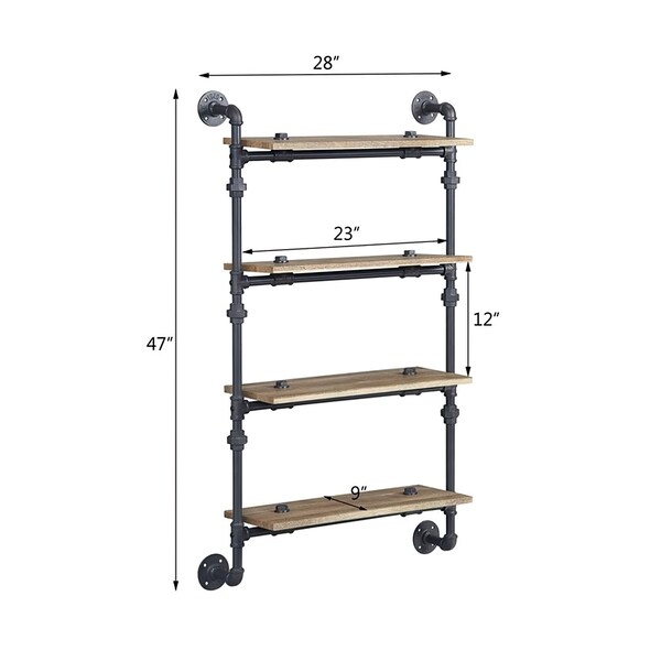 Acme Wall Rack with 4 Wooden Shelves in Oak and Sandy Black - ER-0291-4