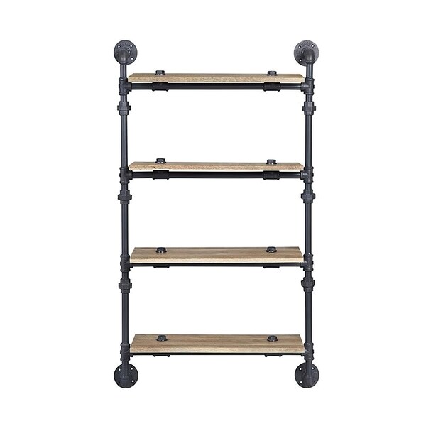 Acme Wall Rack with 4 Wooden Shelves in Oak and Sandy Black - ER-0291-4