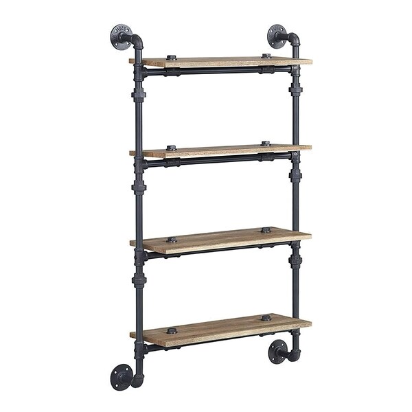Acme Wall Rack with 4 Wooden Shelves in Oak and Sandy Black - ER-0291-4