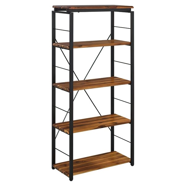 Acme 5 Wooden Rectangular Bookshelf with Metal Frame in Oak and Black - ER-0233OAK