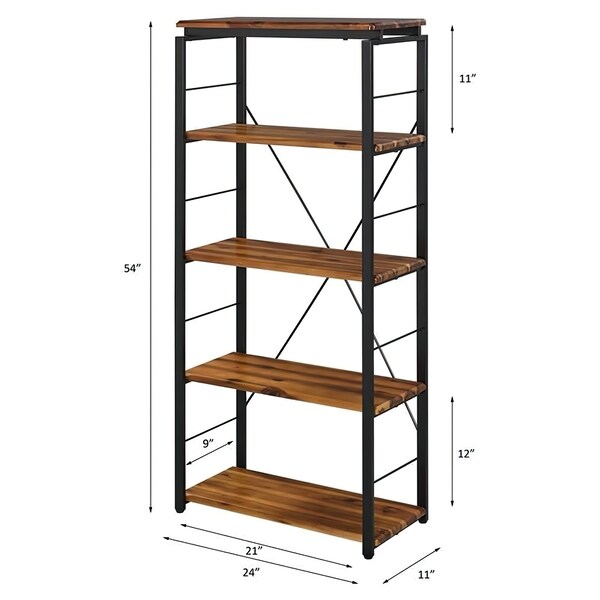 Acme 5 Wooden Rectangular Bookshelf with Metal Frame in Oak and Black - ER-0233OAK