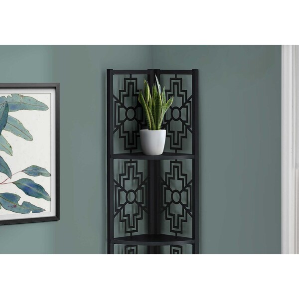 Homeroots 62 in. Bookcase with 4 Solid Black Shelves & Black Metal Corner Etagere - 376533