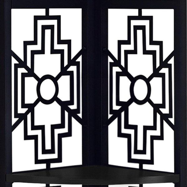 Homeroots 62 in. Bookcase with 4 Solid Black Shelves & Black Metal Corner Etagere - 376533