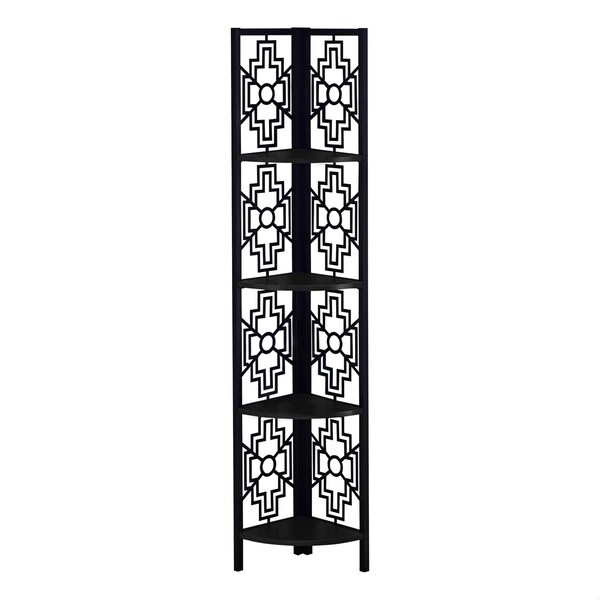 Homeroots 62 in. Bookcase with 4 Solid Black Shelves & Black Metal Corner Etagere - 376533