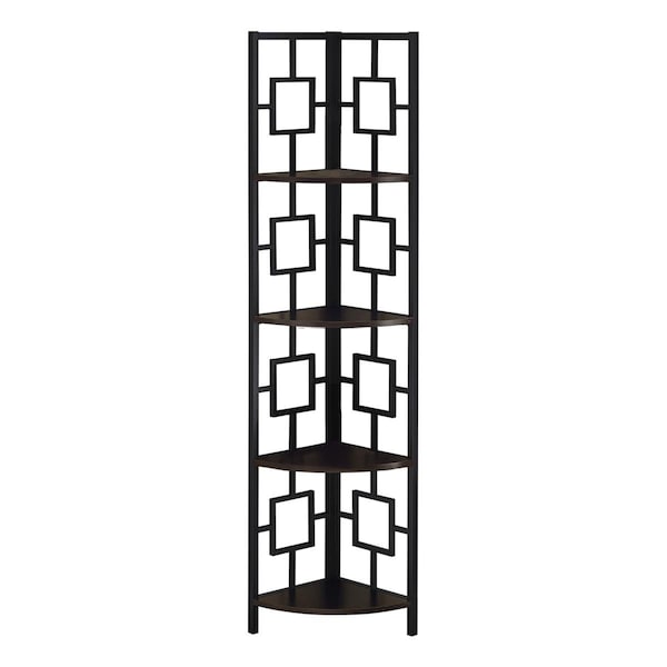 Daphnes Dinnette 62 in. Corner Etagere Bookcase, Espresso - Black Metal Finish - DA2618212