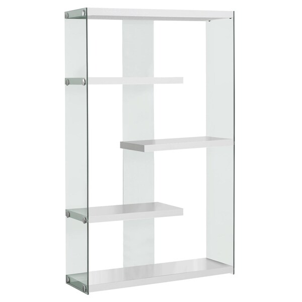 Homeroots 58.75 in. Glossy White Particle Board & Clear Tempered Glass Bookcase - 333150