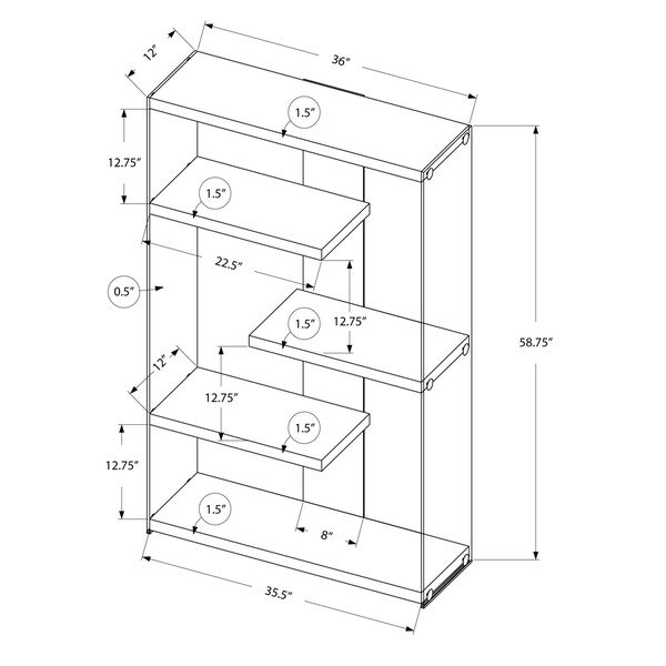 Homeroots 58.75 in. Glossy White Particle Board & Clear Tempered Glass Bookcase - 333150
