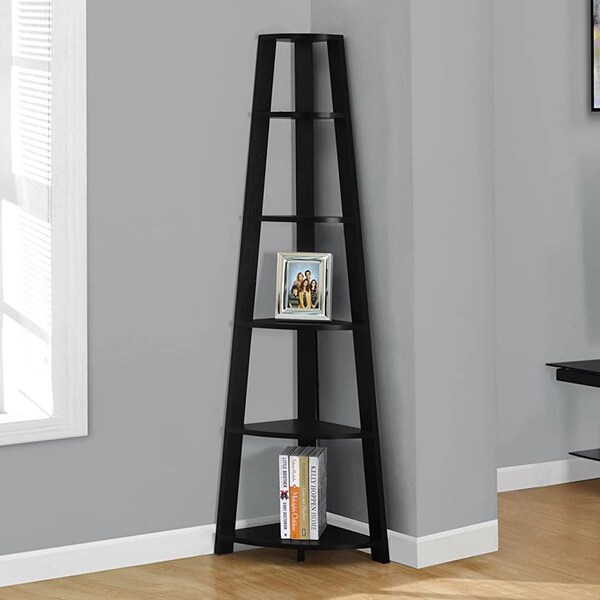 Homeroots 72 in. Black Particle BoardLaminate & MDF Corner Bookshelf - 332855