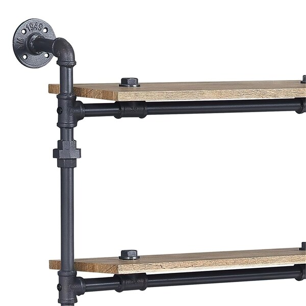 Acme Wall Rack with 5 Wooden Shelves in Oak and Sandy Black - ER-0291-5