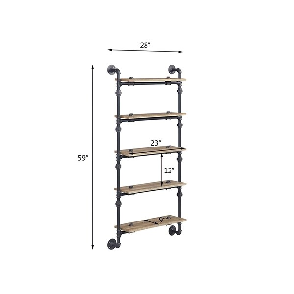 Acme Wall Rack with 5 Wooden Shelves in Oak and Sandy Black - ER-0291-5