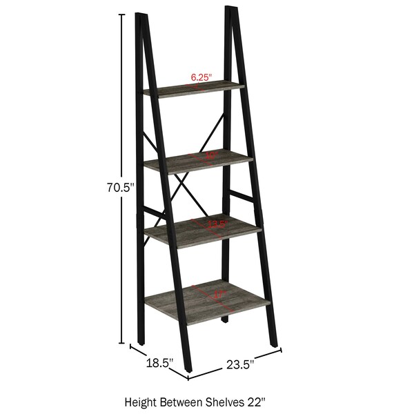 Hastings Home Ladder-Style 4-Tiered Bookcase, Gray - 478548SIU