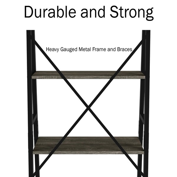 Hastings Home Ladder-Style 4-Tiered Bookcase, Gray - 478548SIU