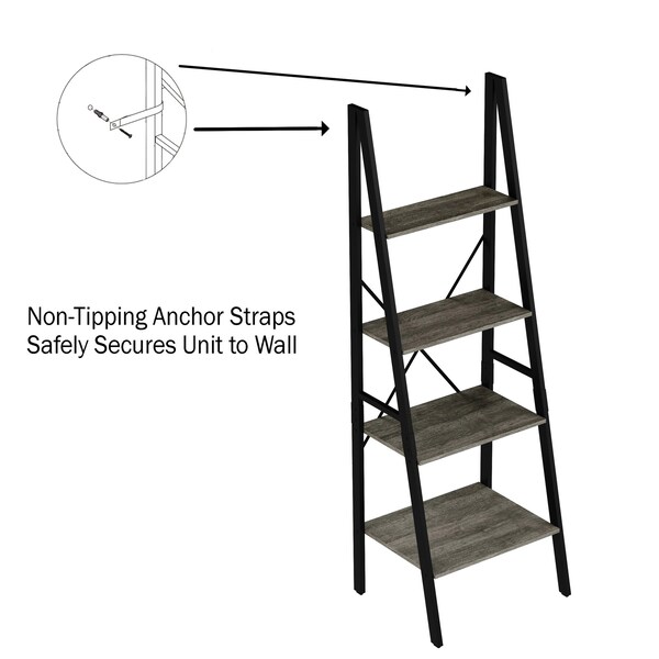 Hastings Home Ladder-Style 4-Tiered Bookcase, Gray - 478548SIU