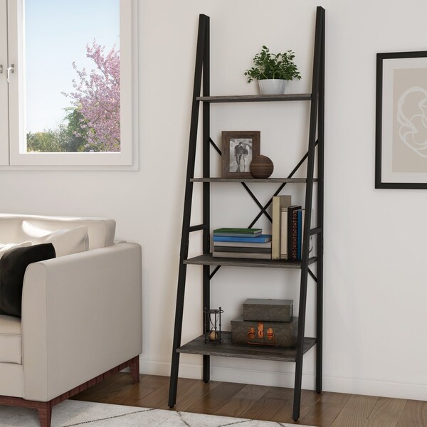 Hastings Home Ladder-Style 4-Tiered Bookcase, Gray - 478548SIU