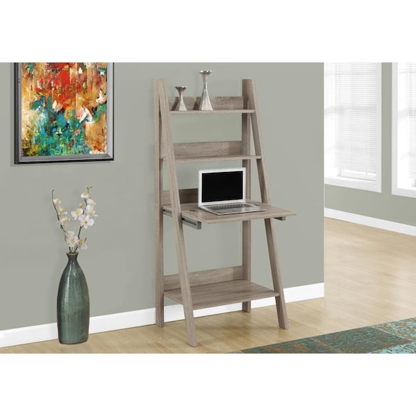 Gfancy Fixtures 61 in. Dark Taupe Particle Board & Laminate Ladder Style Bookcase - GF2474577