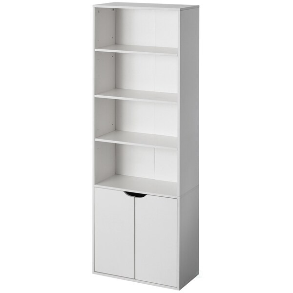 Basicwise 71-in. White 4 Tier Open Book Shelf and Bookcases w/2 Doors Storage Cabinet and 1 Adjustable Shelf - QI004657.WT