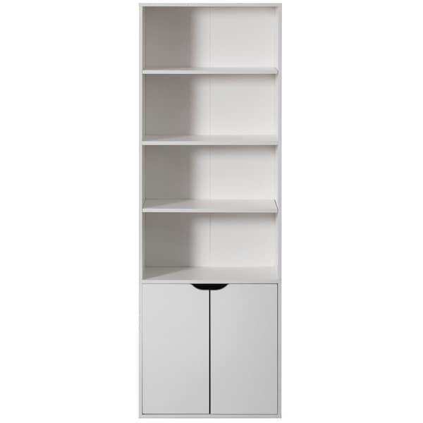 Basicwise 71-in. White 4 Tier Open Book Shelf and Bookcases w/2 Doors Storage Cabinet and 1 Adjustable Shelf - QI004657.WT