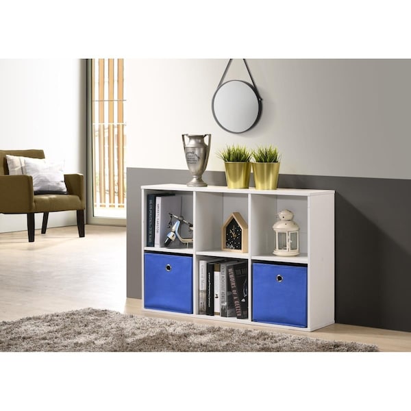 Progressive Furniture 36 in. Composite 6-Shelf Bookcase with Fabric Baskets - 6 Cube Organizer, White - I170-81