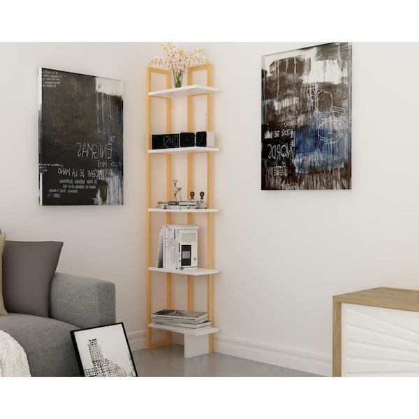 Kd Cama De Bebe 71 in. Alice Industrial Corner Unit Bookcase - Gold & White - KD3463974