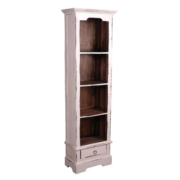 Sunset Trading Sunset Trading CC-CAB1917TLD-WWRW Cottage Narrow Bookcase in Whitewash Color with Raftwood Top - CC-CAB1917TLD-WWRW