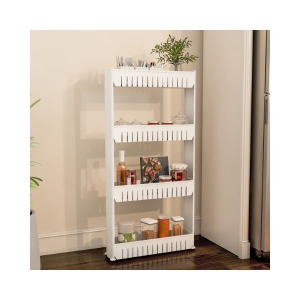 Hastings Home Mobile Shelving Unit Organizer, 4 Storage Baskets, Slim Slide Out Pantry Storage Rack - 802947HEQ