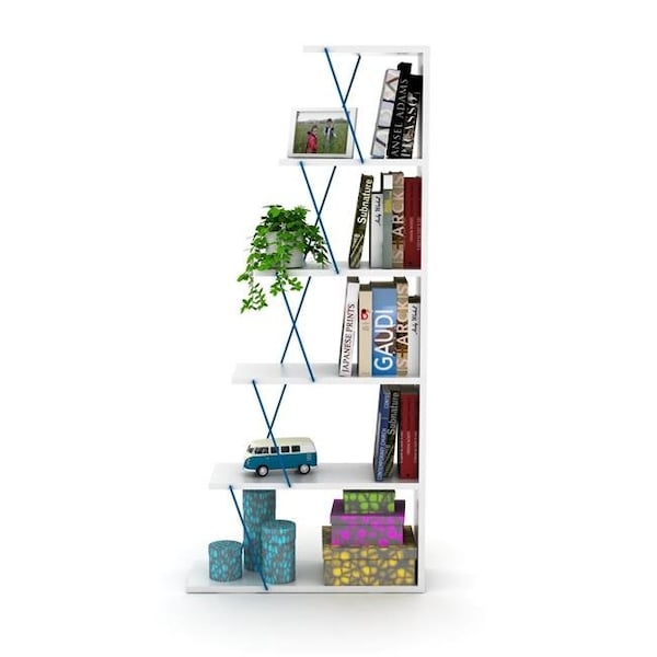 Homedora Homedora HD-ON20RF-160405 Tars Mini Bookcase; White & Blue - HD-ON20RF-160405