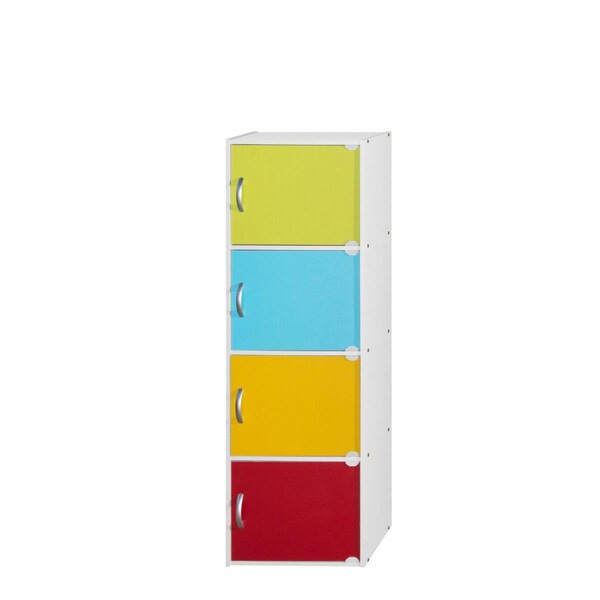 Hodedah 47.4 x 11.75 x 15.91 in. 4-Shelf & 4-Door Bookcase, Rainbow - HID4 RAINBOW