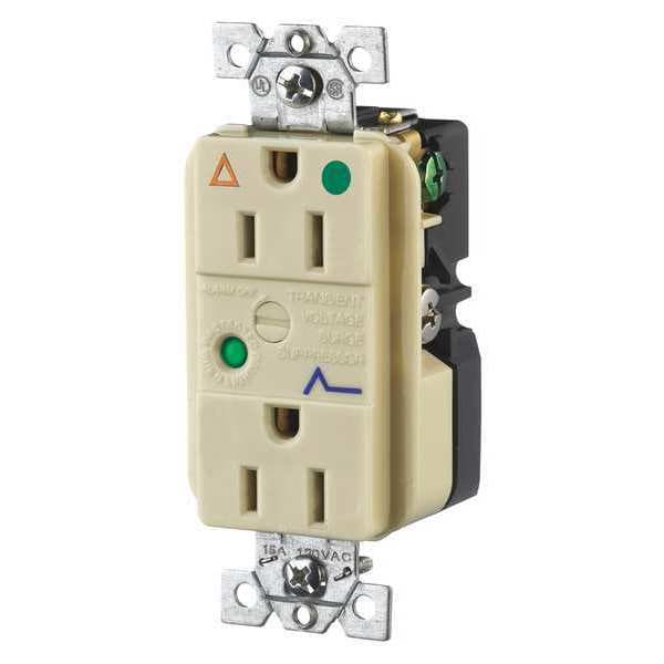 Zoro Select Receptacle, 15 A Amps, 125V AC, Flush Mount, Decorator Duplex Outlet, 5-15R, Ivory - SP82IGIA