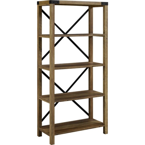 Walker Edison Furniture Walker Edison Furniture  64 in. Farmhouse Metal Bookcase, Rustic Oak - BS64MXRO