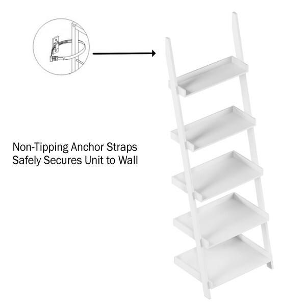 Hastings Home 5-Tier Ladder Bookshelf, White - 956646DIO