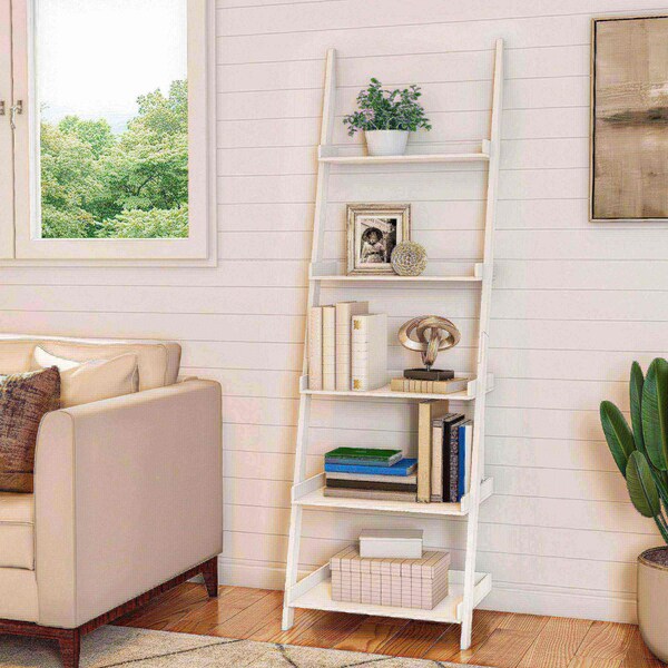Hastings Home 5-Tier Ladder Bookshelf, White - 956646DIO