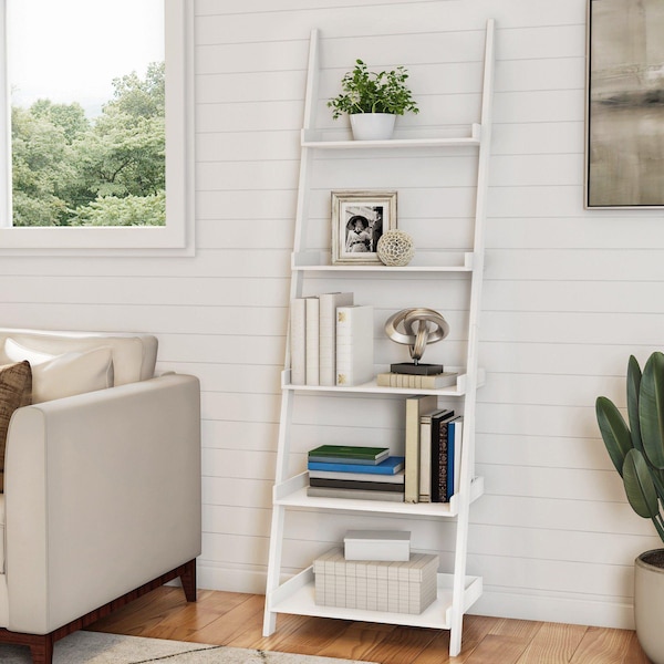 Hastings Home 5-Tier Ladder Bookshelf, White - 956646DIO