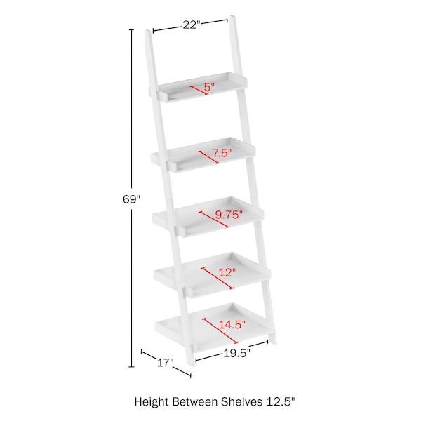 Hastings Home 5-Tier Ladder Bookshelf, White - 956646DIO