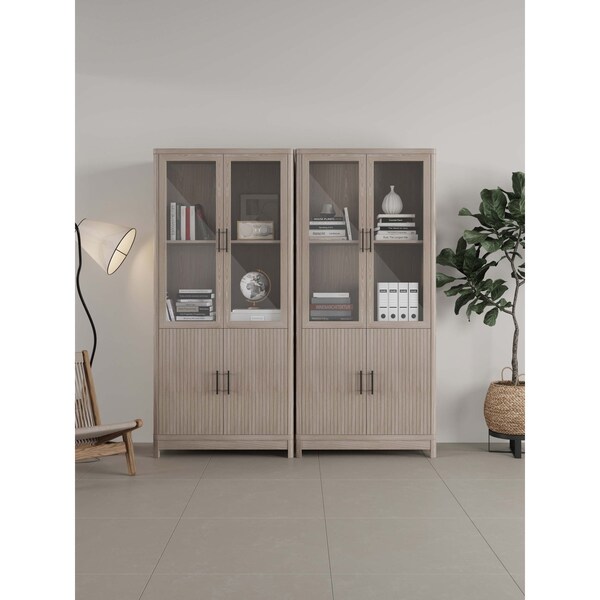 Manhattan Comfort Jodie Bookcase in Whitewashed Oak, 2PK - 2-BC001-OK