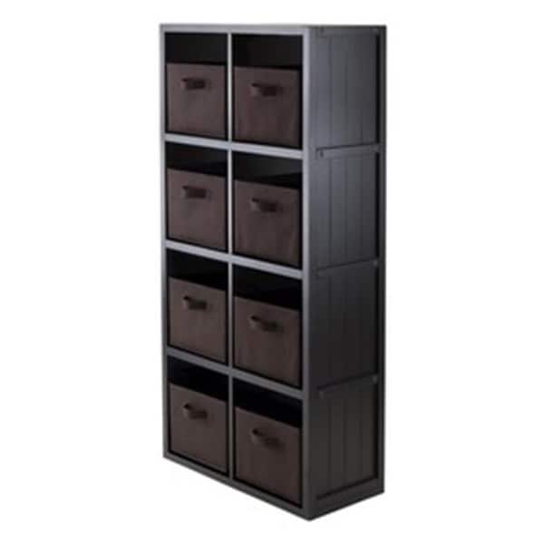 Winsome Trading 9-Pc Wainscoting Panel Shelf 4 x 2 Slots with 8 Chocolate Fabric Baskets - 20832