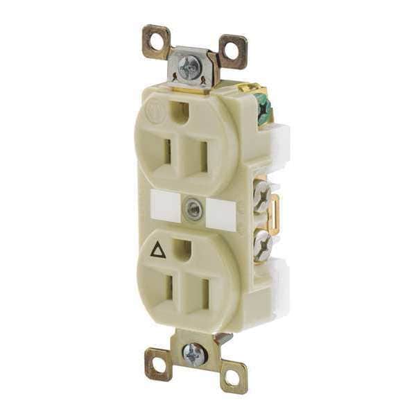 Zoro Select Receptacle, 15 A Amps, 125V AC, Flush Mount, Standard Duplex Outlet, 5-15R, Ivory - BRY5262IGI