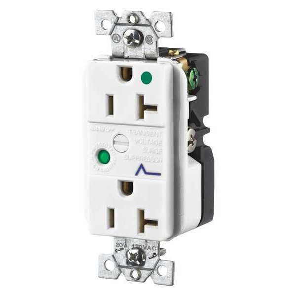 Zoro Select Receptacle, 20 A Amps, 125V AC, Flush Mount, Decorator Duplex Outlet, 5-20R, White - SP83WA