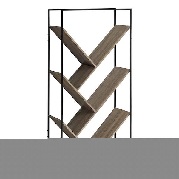 Daphnes Dinnette 32 x 12 x 60 in. Bookcase - Dark Taupe - Black Metal - DA3076394