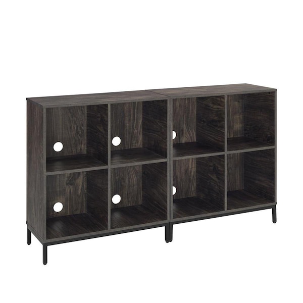 Lovelyhome 2 Piece Jacobsen Record Storage Cube Bookcase Set, Brown Ash & Matte Black - LO3049080