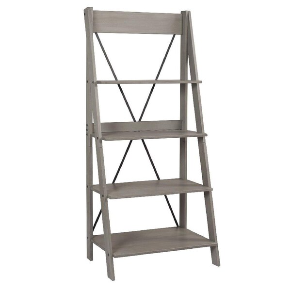 Walker Edison Furniture Walker Edison Furniture  Solid Wood Ladder Bookshelf, Grey - 68 x 18.25 x 31 in. - BS68FRSWGY