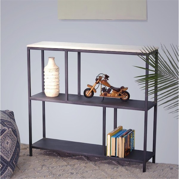 Homeroots 30 x 32 x 8 in. Black & White Marble Bookshelf - 391926
