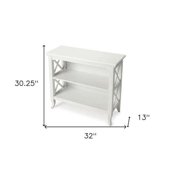 Homeroots 30.25 x 32 x 13 in. Newport Glossy White Low Bookcase - 389557