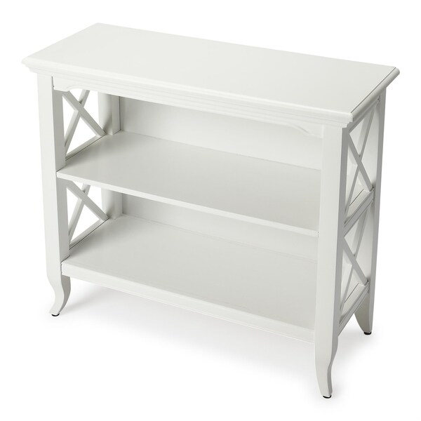 Homeroots 30.25 x 32 x 13 in. Newport Glossy White Low Bookcase - 389557