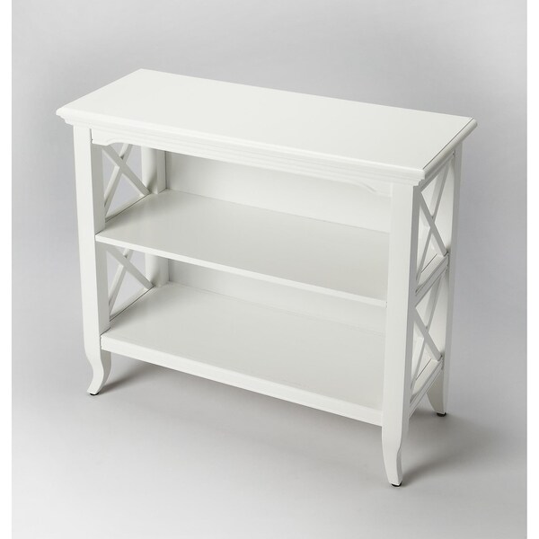 Homeroots 30.25 x 32 x 13 in. Newport Glossy White Low Bookcase - 389557