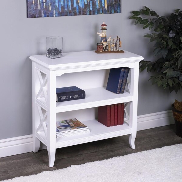 Homeroots 30.25 x 32 x 13 in. Newport Glossy White Low Bookcase - 389557