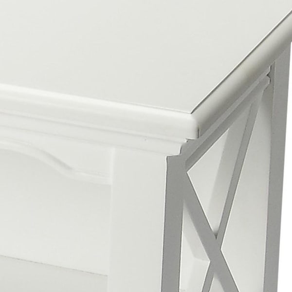 Homeroots 30.25 x 32 x 13 in. Newport Glossy White Low Bookcase - 389557
