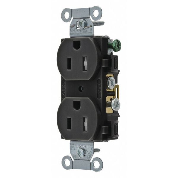 Zoro Select Receptacle, 15 A Amps, 125V AC, Flush Mount, Standard Duplex Outlet, 5-15R, Black - CRS15BLKTR