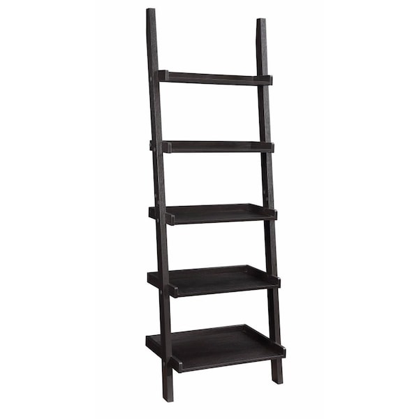 Benzara Sleek Wooden Ladder Bookcase with 5 Shelves, Brown - BM159054
